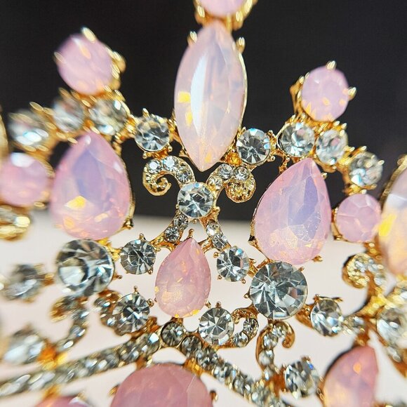 Pink Gemstone Tiara, Bridal Wedding Gold Crown, Birthday Princess Pink Crown main image 6